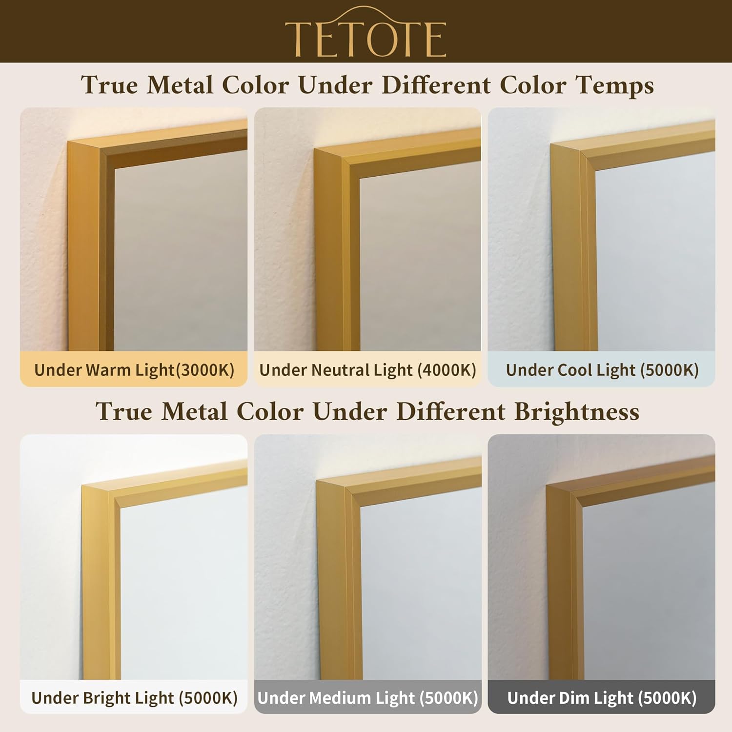 TETOTE Brushed Gold Mirror for Bathroom Sink 24 x 36 Beveled Frame Brushed Gold Brass Vanity Rectangle Mirror for Bathroom Wall, Modern Farmhouse, Tempered Glass, Stronger Frame